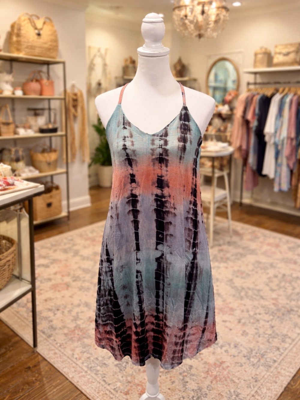 White Birch Tie Dye Dress S M XL Flowy Stretchy Boho Swing Dress